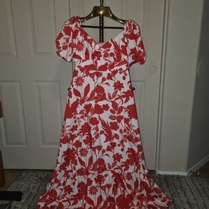 SHEIN White Dress with Red Floral Print